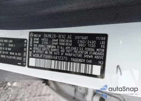 1999 Mercedes-Benz E 430 from USA, damaged, VIN WDBJF70H8XA812375